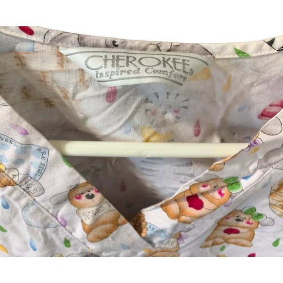 Cherokee Womens Size XL Noah Ark Animals Angel Scrub Top Shirt Short Sleeve Nurs - Picture 2 of 4